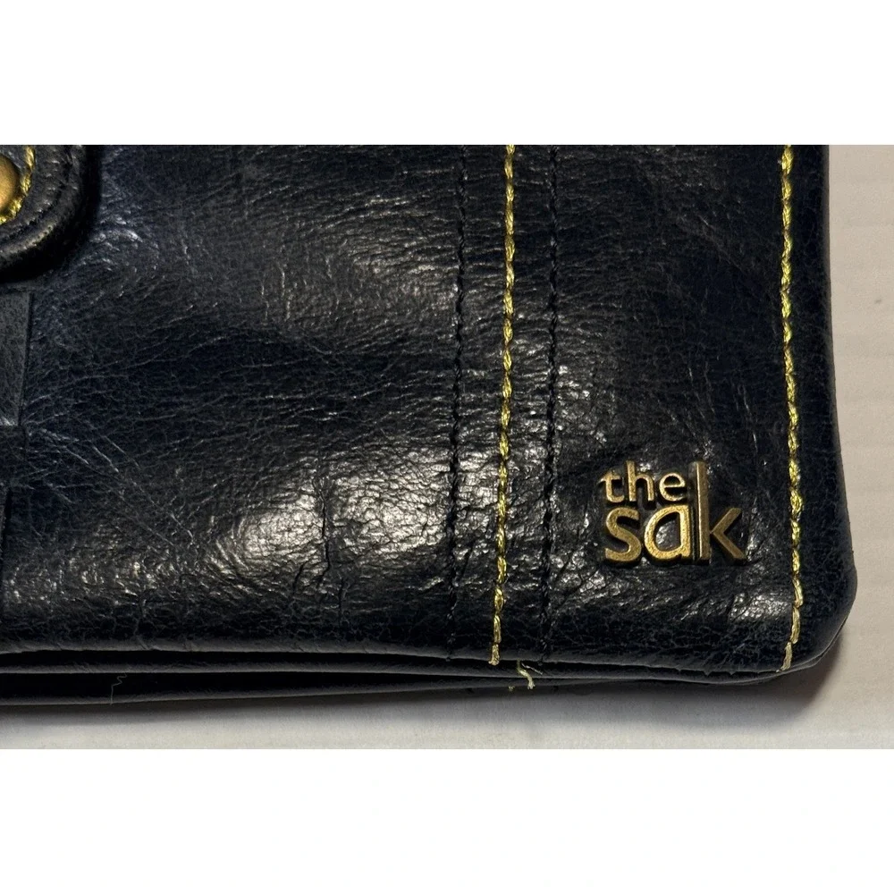 THE SAK Black Leather Crossbody‎ Evening Bag Purse Gold Metallic Snakeskin